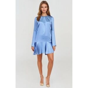 Michael Michael Kors XS Blue Long Sleeve Ruffle‎ Hem Mini Dress